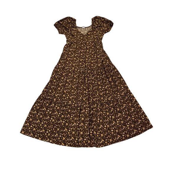 Baltic Born Womens Medium Gables Puff Sleeve Tiered Maxi Dress Brown Floral - Picture 2 of 8